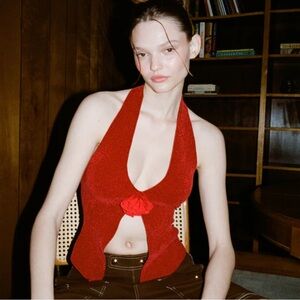 With Jean Rose Halter Top red